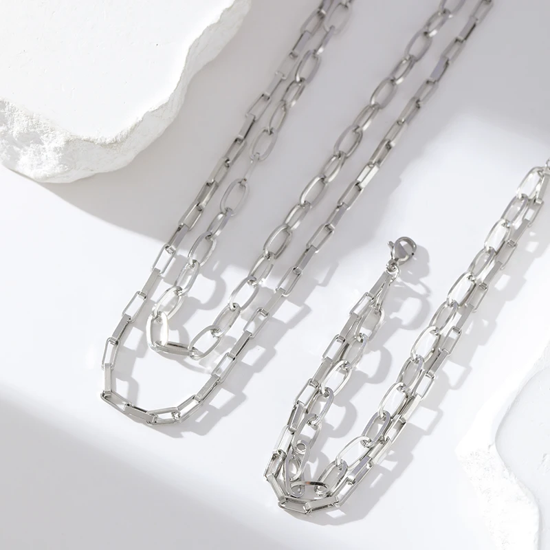 EILIECK 316L فولاذ مقاوم للصدأ فضي اللون طبقة مزدوجة ربط سلسلة قلادة للنساء موضة جديدة سلسلة عنق مجوهرات هدية عيد