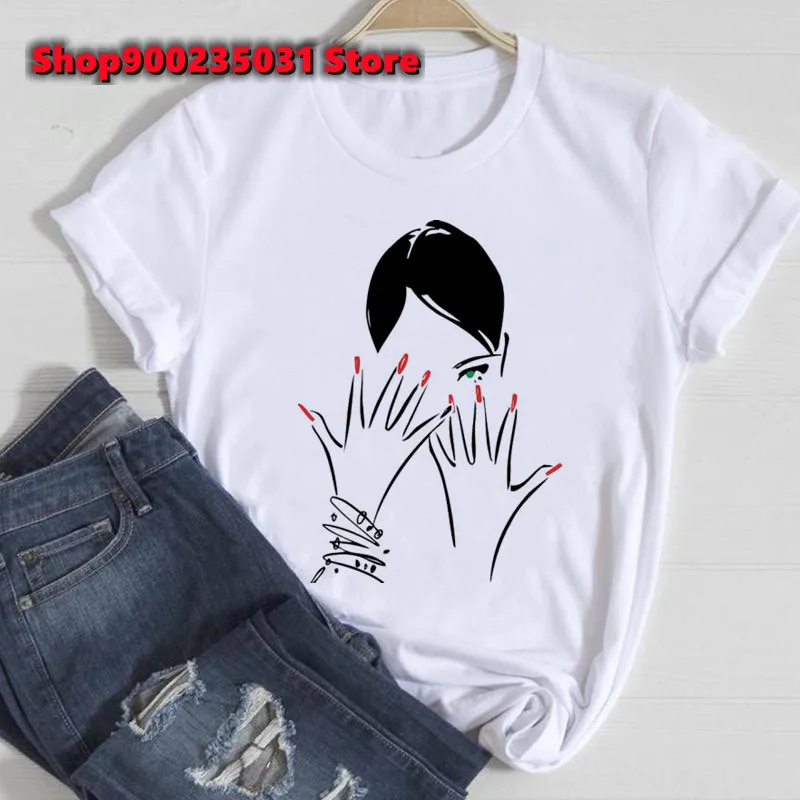 

Summerr Red Fingernail Nail Graphic T-shirts Women Letter 90s Clothes Female New Arrival 2024 Top Short Sleeve Fashion Tshirt