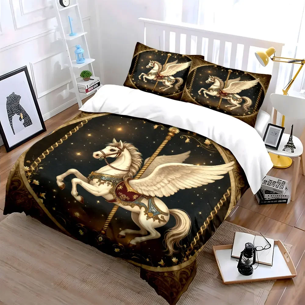 Elegant Pegasus Themed Decor Set Soft Comfortable Duvet Cover Bedding Set Included 1*Duvet Cover & 2*Pillowcases, gift