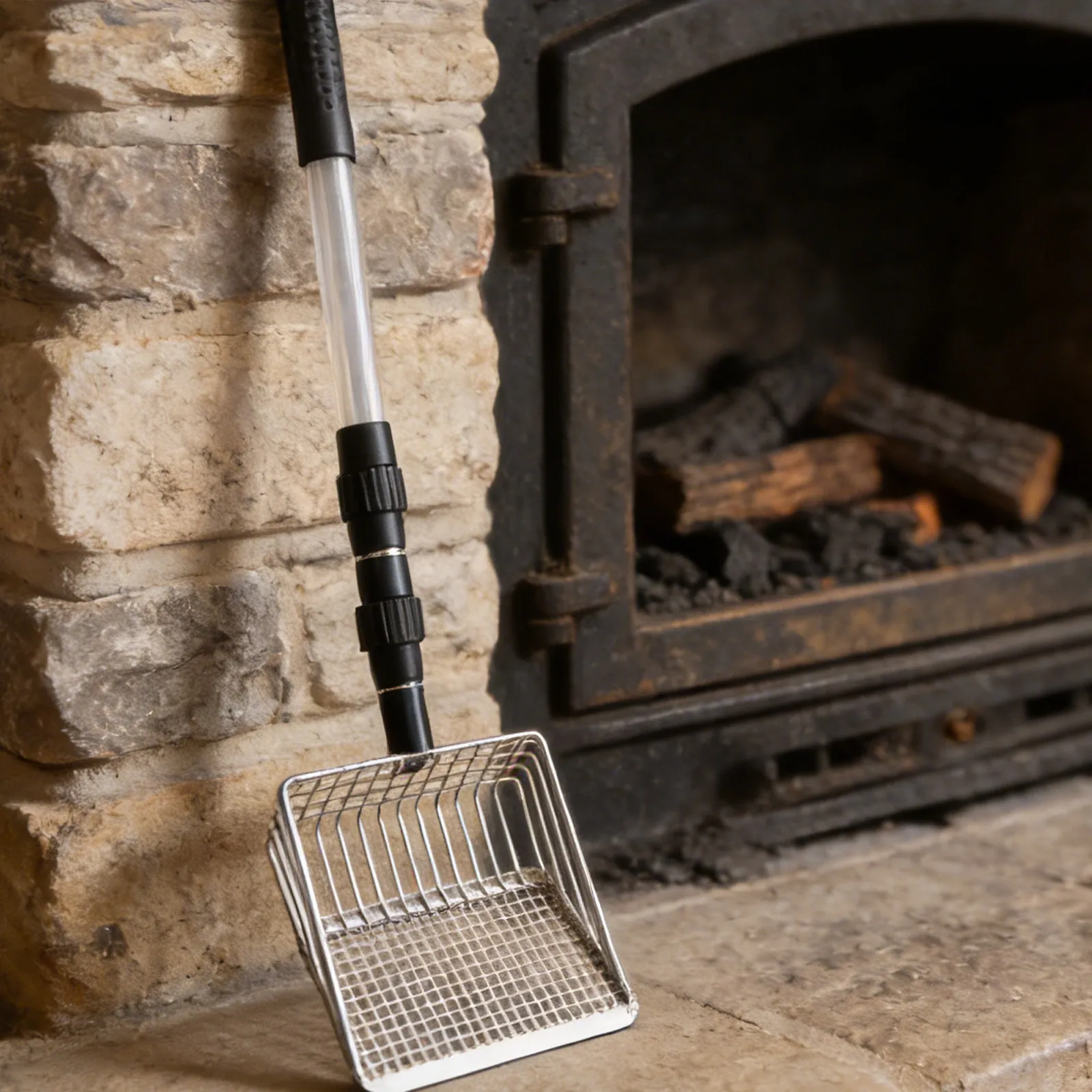 Ash Sifter Shovel Hollow-Out Adjustable Charcoal Scoop for Wood Stove Fireplace Fire Pit Fireplace Tools for Easy Sifting