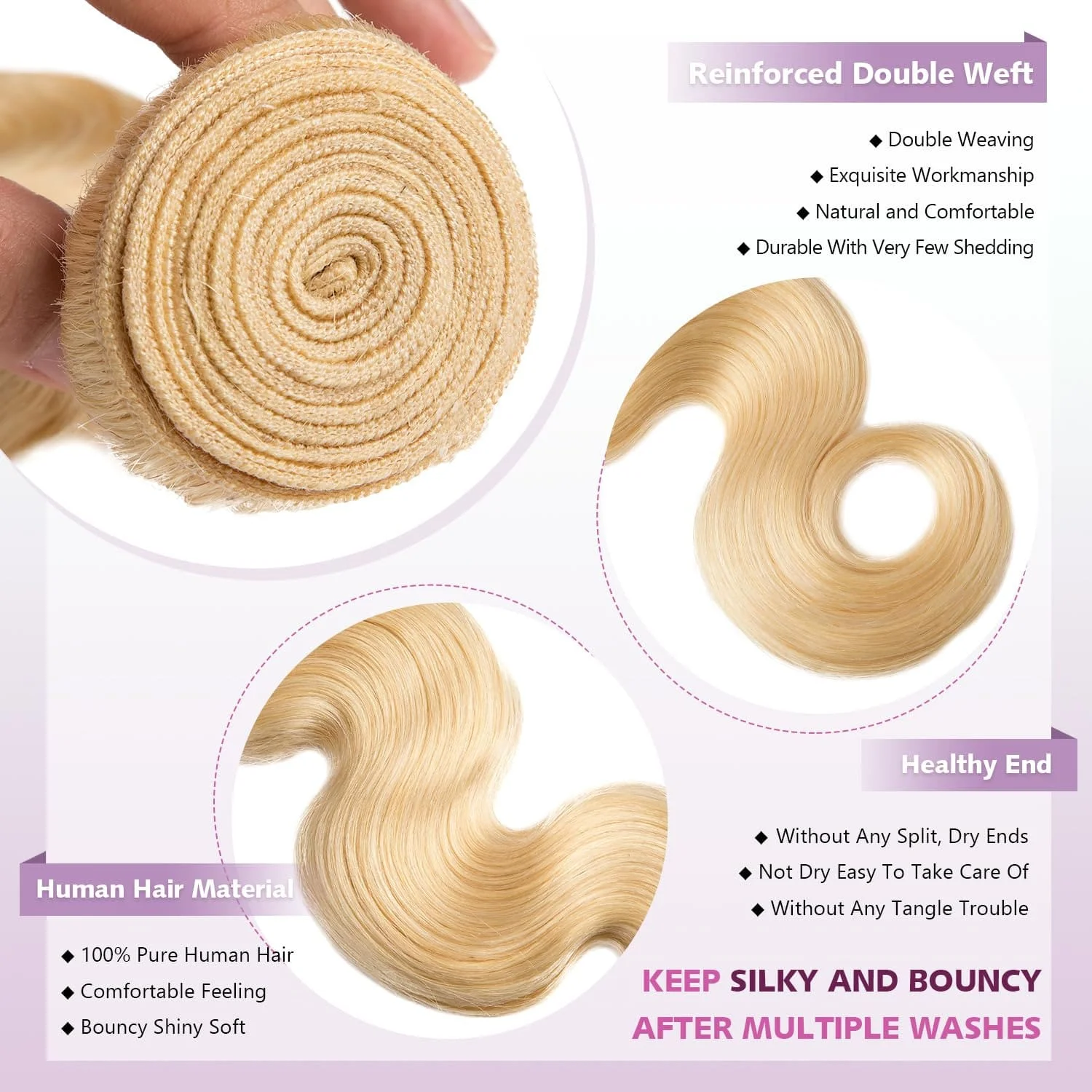 613 Blonde Bundles Body Wave Human Hair 22" 24" 26" 12A Grade 613 Blonde Body Wave Human Hair 3/4 Bundles Unprocessed Virgin Vietnamese Human Hair Bundles image 3