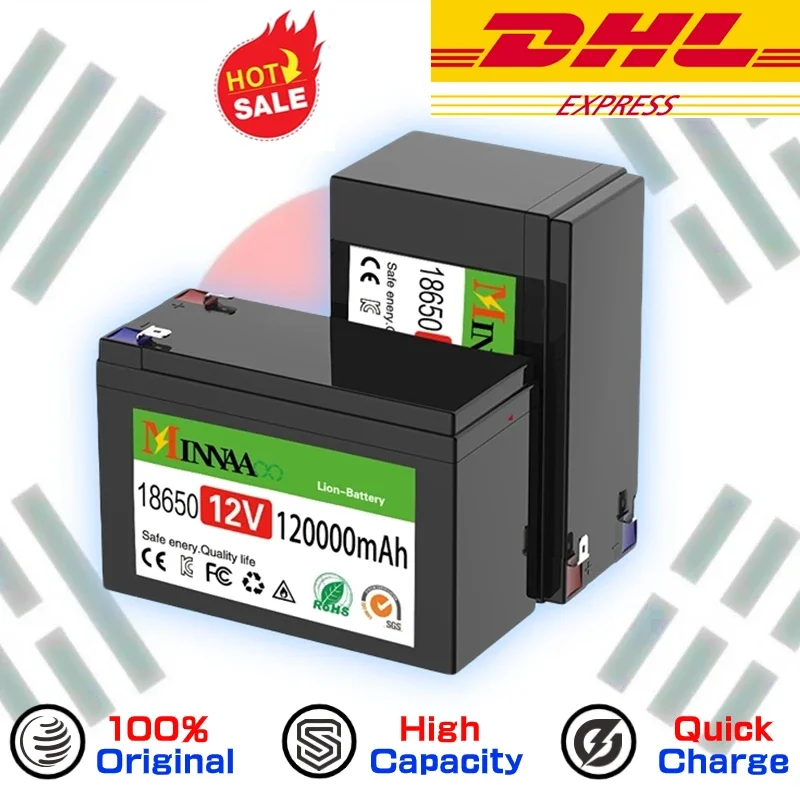 

DHL Ship 12V 120Ah 18650 Lithium Battery for Solar Energy Built-in High Current 30A BMS Electric Vehicle Battery+12.6V Charger