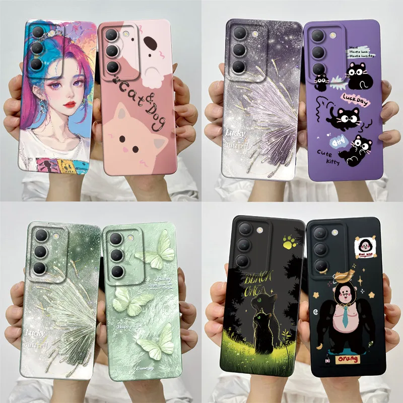 For Vivo Y100 4G Y200e V30SE V40SE V30Lite 4G Phone Case V2336 IND V2327 Soft Silicone Sweet Painted Cover Cute Printed Casing