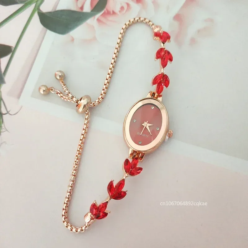 สุภาพสตรีนาฬิกา Reloj Mujer Elegant นาฬิกาผู้หญิง Rhinestone ฝังสําหรับ Clover รูปไข่แฟชั่นนาฬิกาข้อมือควอตซ์สร้อยข้อมือนาฬิกา