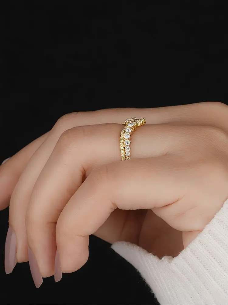 925 فضة كلاسيكي قطرة الماء جولة الزركون تاج الدائري للنساء المشاركة الزفاف الفاخرة عالية الجودة غرامة مجوهرات