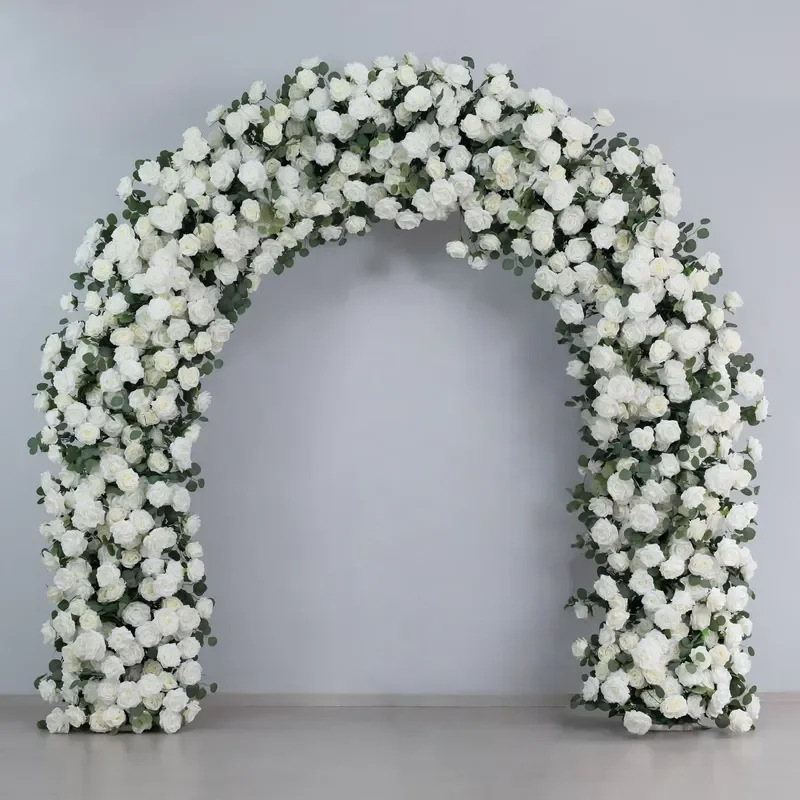 Romantic Ivory Rose Arch Artificial Flower Wedding Stage Decoration Elegant Party Background for Family Event Ceremony Setup