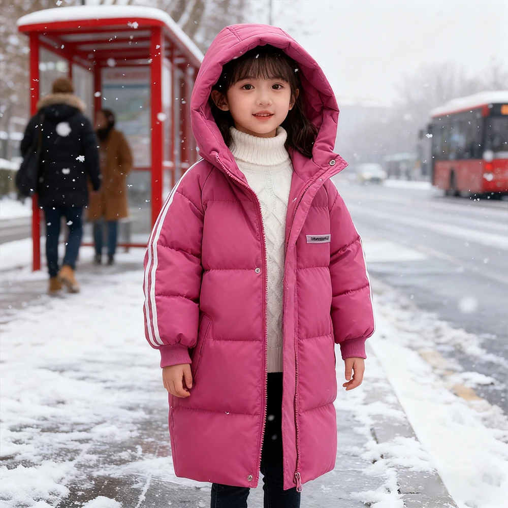 

Girls Long Down Jacket Autumn And Winter Thickened Coats Teen Girl Keep Warm Outerwear Children's Hooded Coat New Year Clothing