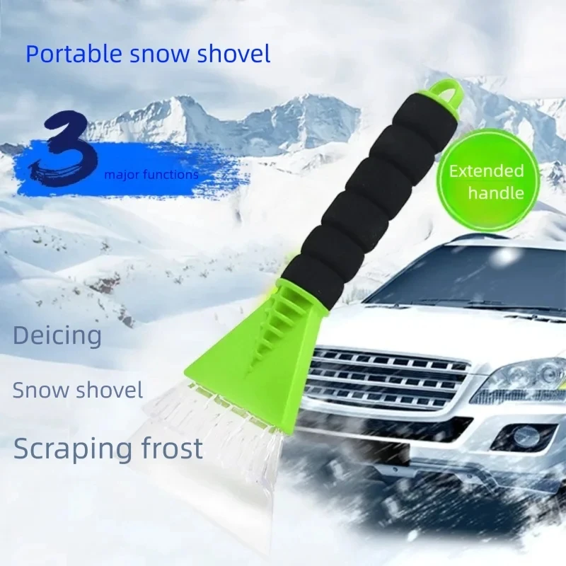 

3-in-1 Car Ice Scraper Snow Brush Windshield Winter Snow Remover Tool Ice Breaker Quick Clean Auto Window Extended Sponge Handle