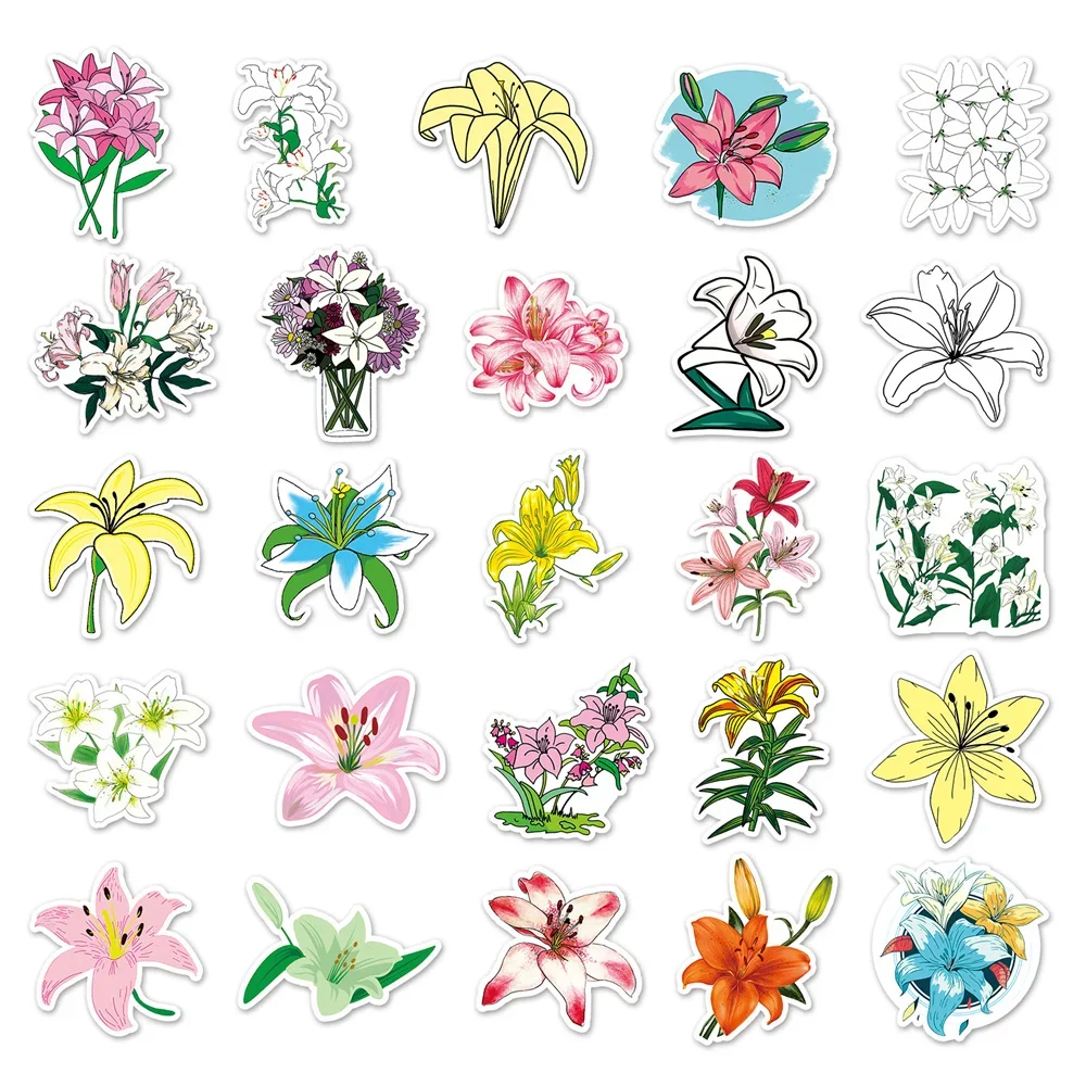 10/30/50PCS Lily Flower Cartoon Flower Personality Creative Sticker Guitar Refrigerator Motorcycle Waterproof Notebook Wholesale