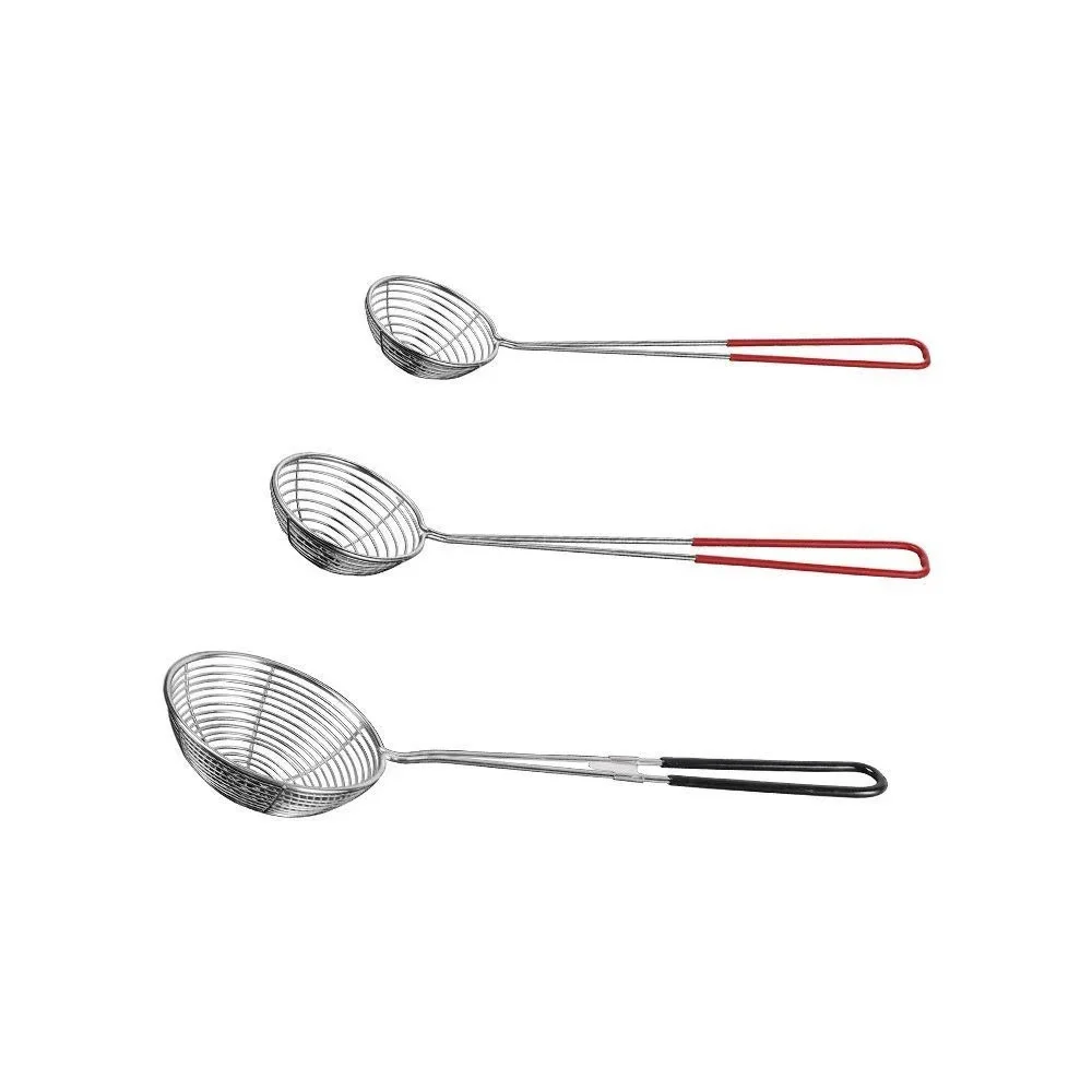 Red Handle Strainer Stainless Steel Bubble Tea Colander Boba Milk Tea Spoon Pearl Round Strainer Kitchen Gadgets