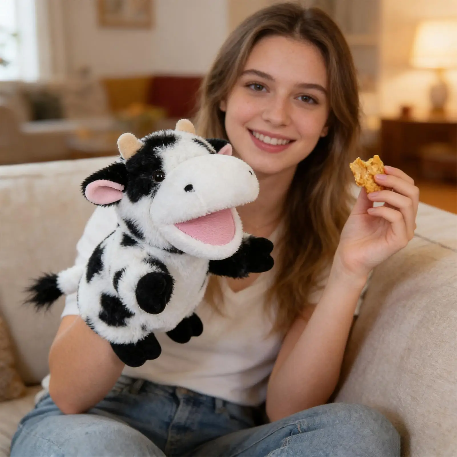 หุ่นมือสำหรับผู้ใหญ่ นุ่มน่ารัก ของเล่นเสริมพัฒนาการแบบอินเทอร์แอคทีฟ ตุ๊กตาสัตว์สำหรับเด็ก เด็กชาย เด็กหญิง ครอบครัว เพื่อน