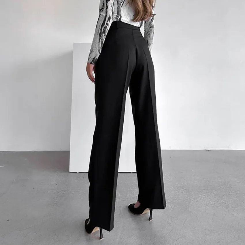 Calça de perna larga de cintura alta feminina, roupa feminina casual, calça comprida estilo preguiçoso, nova, outono e inverno, 2023