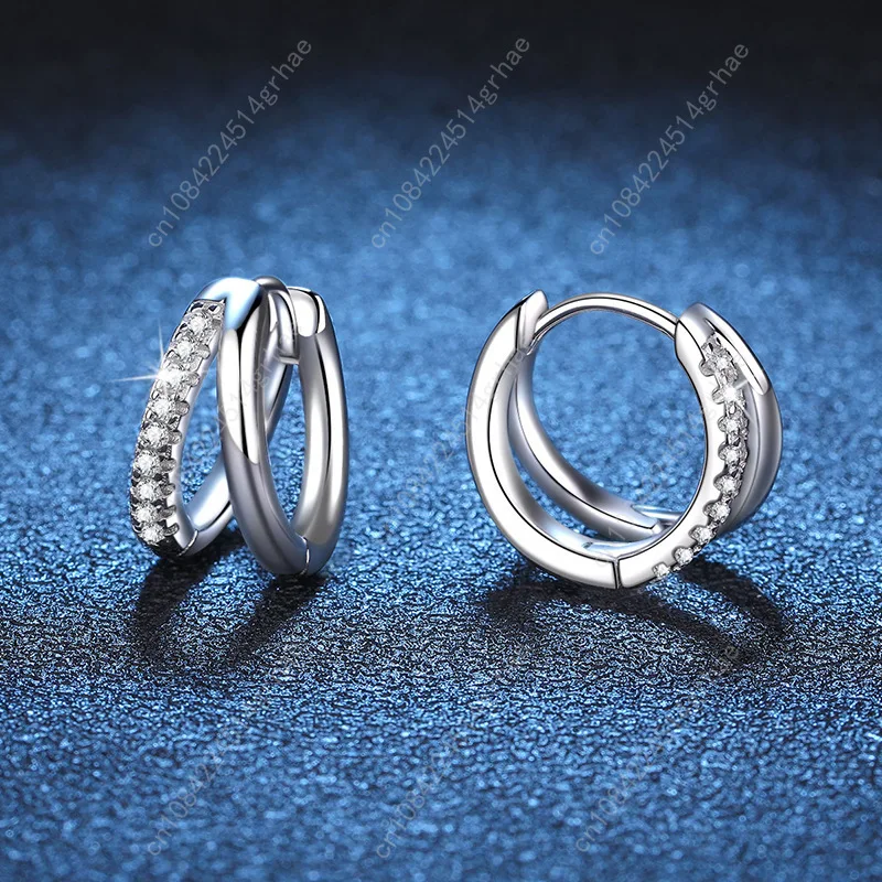 925 فضة كريستال زركونيا هوب أقراط للنساء موضة بسيطة مزدوجة حلقة دائرة أقراط مجوهرات بسيطة هدايا الحفلات