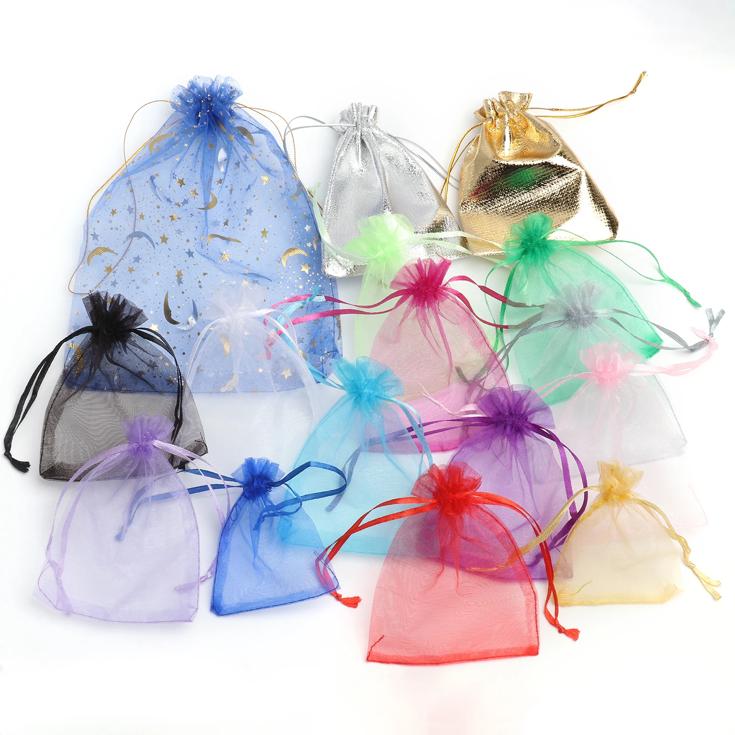 50pcs 7x9/9×12/17×23cm Drawstring Organza Bags Jewelry Packaging Bags Wedding Candy Christmas Gifts Storage Pouches Wholesale