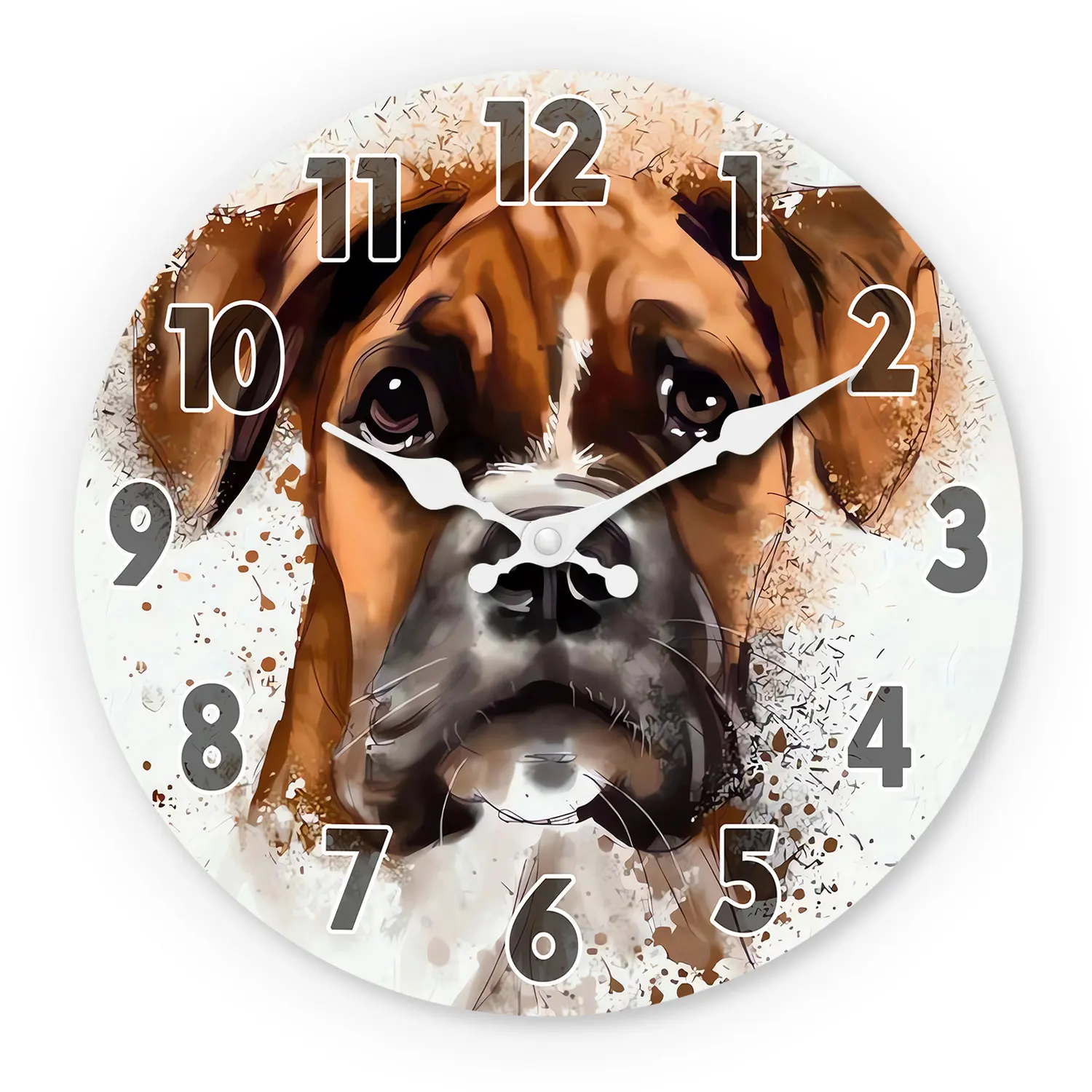 Artistic Painting Style Dog Pattern Wooden Wall Clock, 10-14inch Inch, Silent, Suitable for Living Room, Bedroom, Office, Valentine's Day, Carnival, Ramadan, Aa Battery Powered, (Battery Not Included)