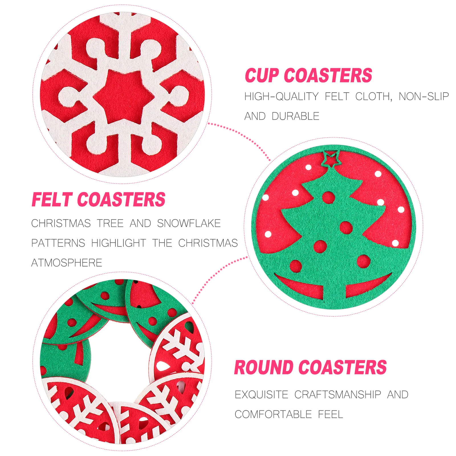 

8 Pcs Felt Coasters Set Christmas Theme Round Table Decor Absorbent Heatproof Cup Mats Perfect for Holiday Gifts
