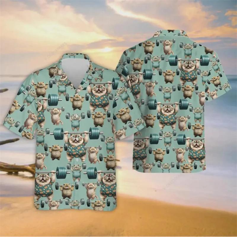 

2025 Trendy Cool Fashion Cartoon Cat Shirts Beach Party 3d Print Hawaiian Shirt Short Sleeve Oversized Funny Blouse Lapel Shirts