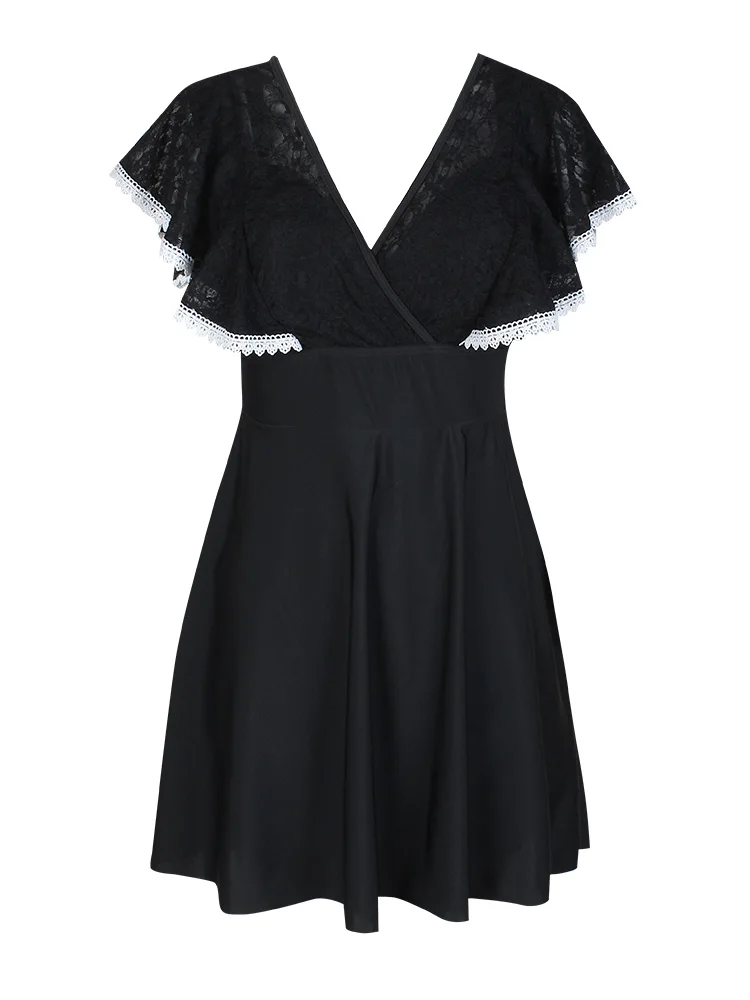 スリム効果のあるワンピース水着-レディース-半袖-サーマルスパスタイル-スチールサポート付き-大きめサイズ-プラスサイズ-mm-カジュアル水着