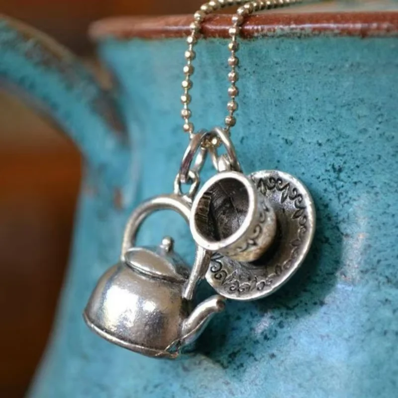 Retro Teapot Bead Necklace Pendant Necklace - Teapot-shaped Tea Set Necklace - Bridal Attendant Gift Jewelry