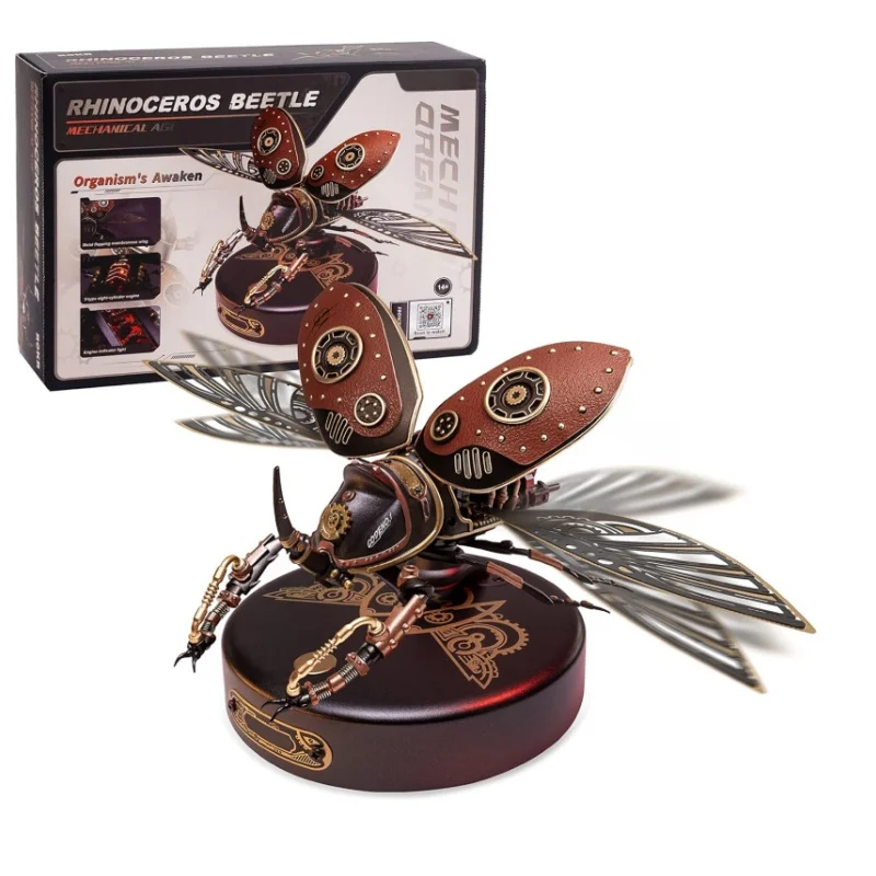 Zestawy do budowania modeli żuków nosorożców ROKR, mechaniczne puzzle 3D, gry, urodzinowe prezenty, łatwy montaż, mechaniczne zabawki konstrukcyjne.