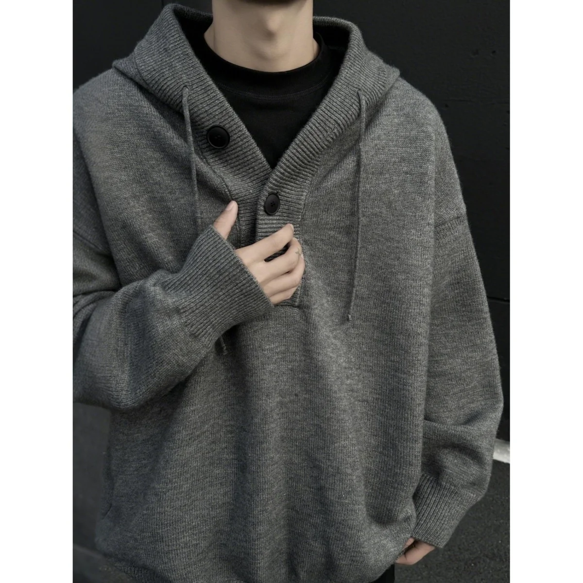 

American College Sle Men's Knitted Sweater Set Autumn Winter High Sensation Loose Fit Long Sve Hoodie Youthful Energy