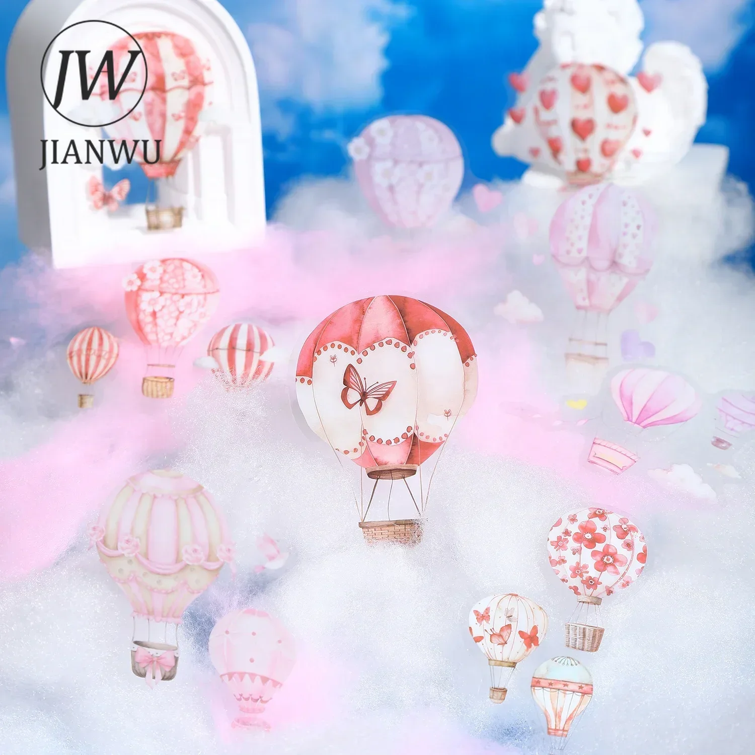 JIANWU Fly To Her Clouds Series Kawaii Hot Air Balloon Landscaping Material Collage PET Sticker Creative DIY Journal Stationery