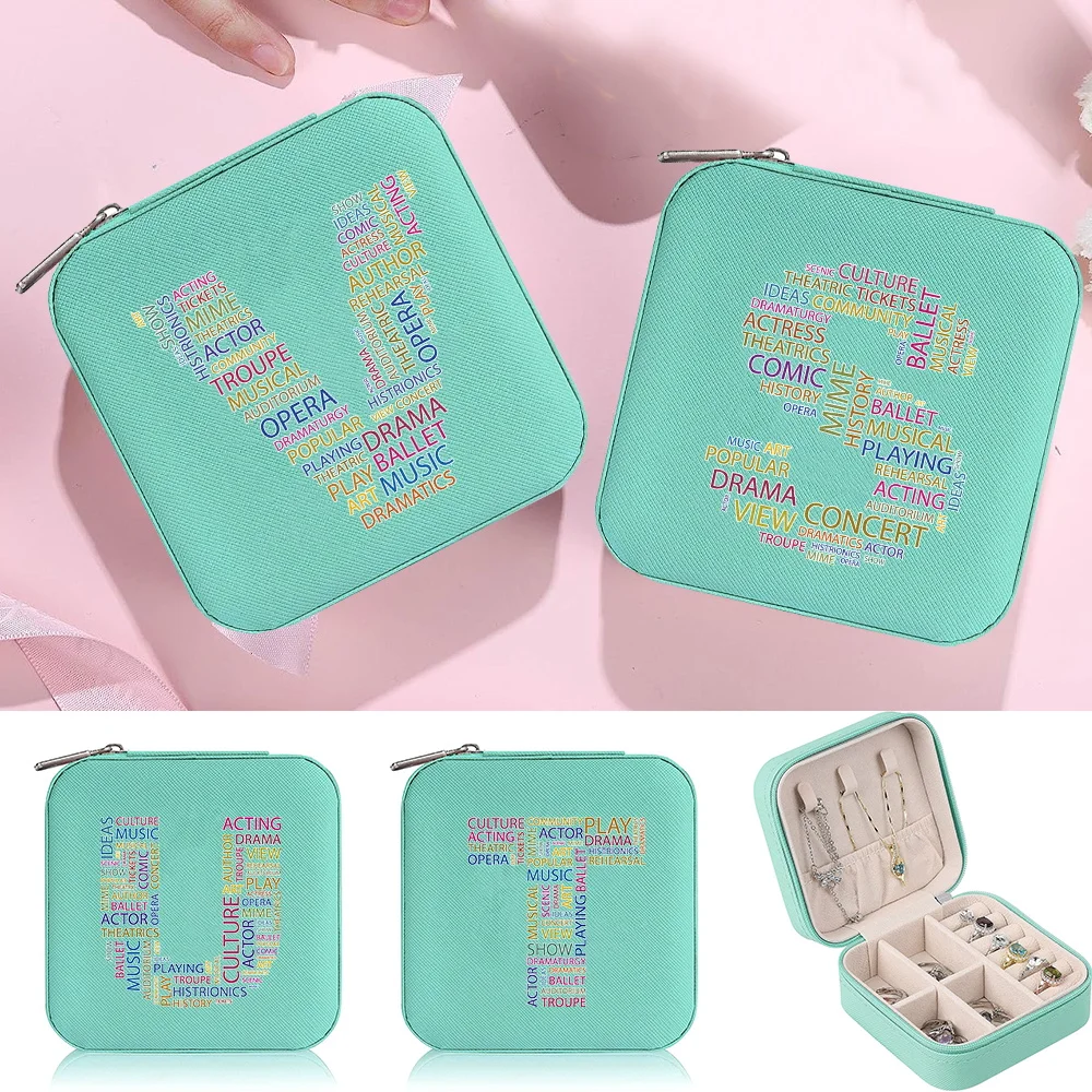 Jewelry Box Fashion Women Portable Travel  Necklace Ring Earrings Ornaments Display Cases Organizer Text Printing Series