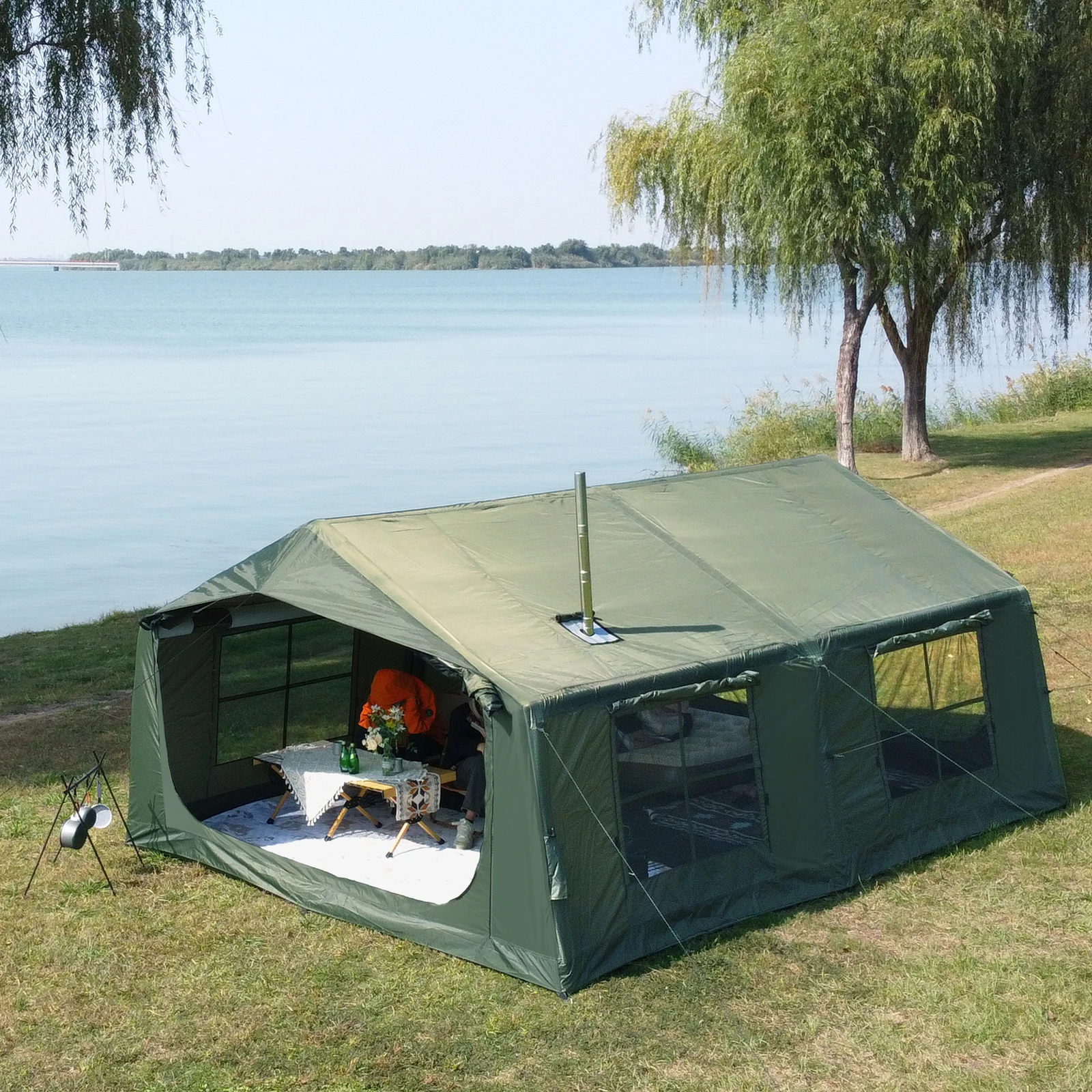 vb-Luxury Large Inflatable Air Tent 17.8㎡ Extra-Living Space Waterproof Family Tent for Four Season Glamping&