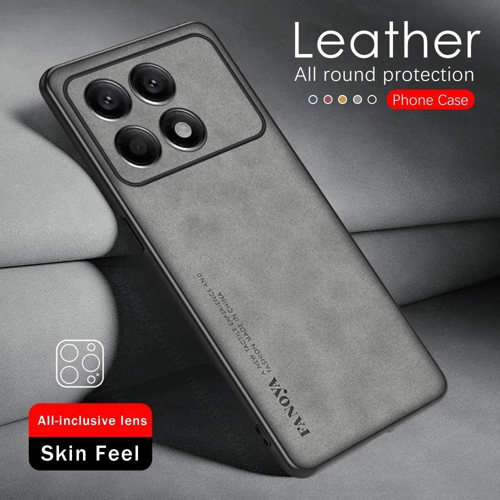 Poko Little X6Pro Case Lambskin Leather Back Lens Protect Cover For Xiaomi Poco X6 Pro 5G X 6 TPU Soft Shockproof Bumper Coque