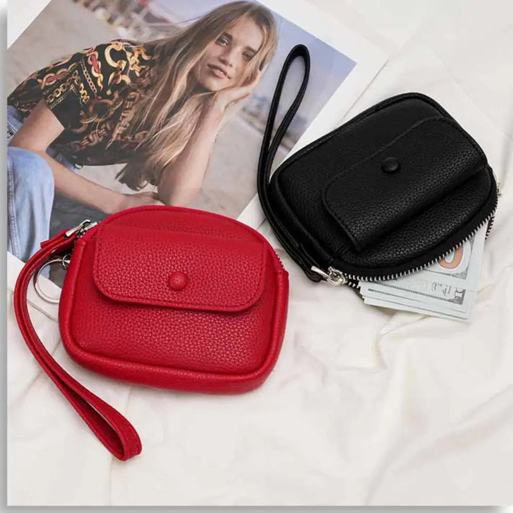 

Portable with Wrist Lanyard Handheld Wallet Korean Style Solid Color Zipper Coin Purse Clutch Mini Small Item Bag Outdoor