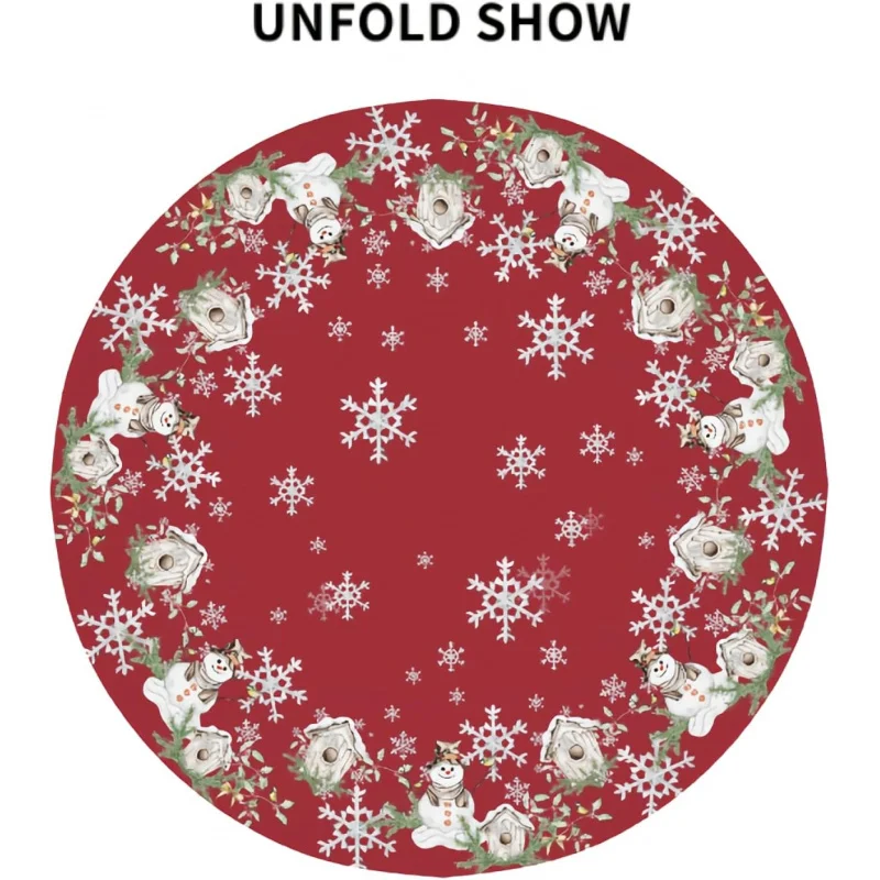 Christmas red circular tablecloth 60X60cm snowflake New Year holiday snowman winter outdoor party table mat decoration