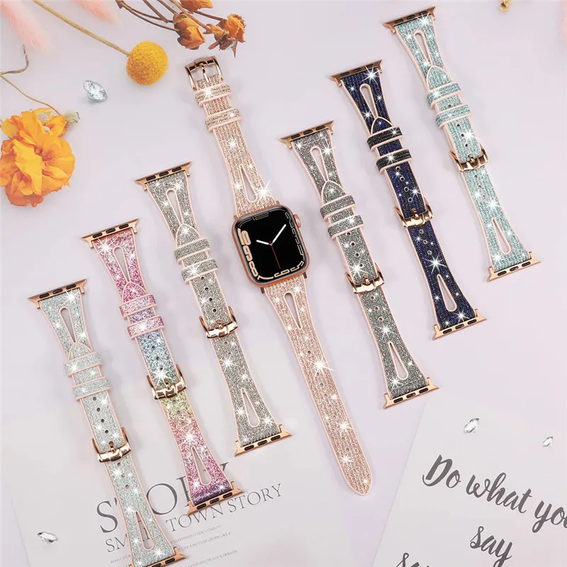 Bracelet en silicone décoloré pour Apple Watch, Bracelet femme scintillant, iWatch Series 9, 8, 7, 6, 5, 4, 40mm, 44mm, 41mm, 45mm, SE