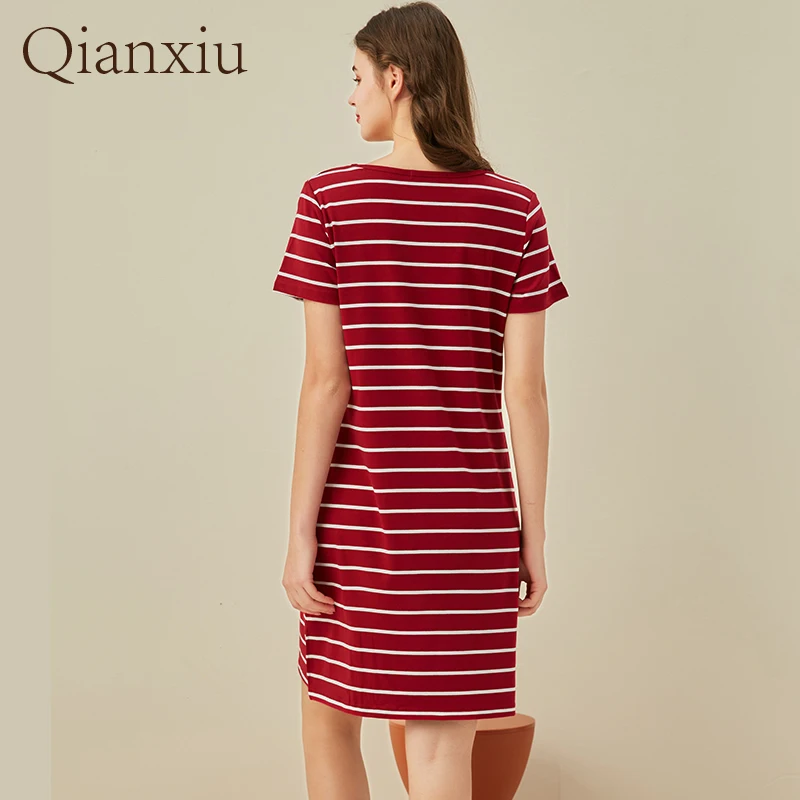 Women\'s Summer Cotton Striped Shorts Knee-Length Size Nightdress Over Size Suit Set Soft And Comfortable Homewear Home Dresss