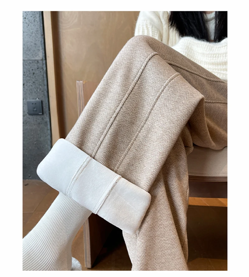 Kunstwollhose mit weitem Bein für Damen, modische elegante Baggy-Hose, Herbst-Winter-Bürohose für Damen, koreanische High-Waist-Straight-Hose, neu – Detail 15