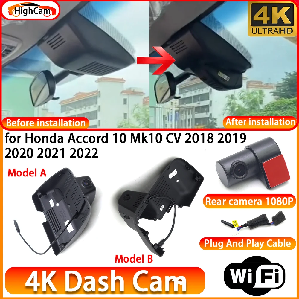 for Honda Accord 10 Mk10 CV 2018 2019 2020 2021 2022 OEM 4K DVR Dash Cam Front Rear Camera WiFi Video Recorder Plug and Play