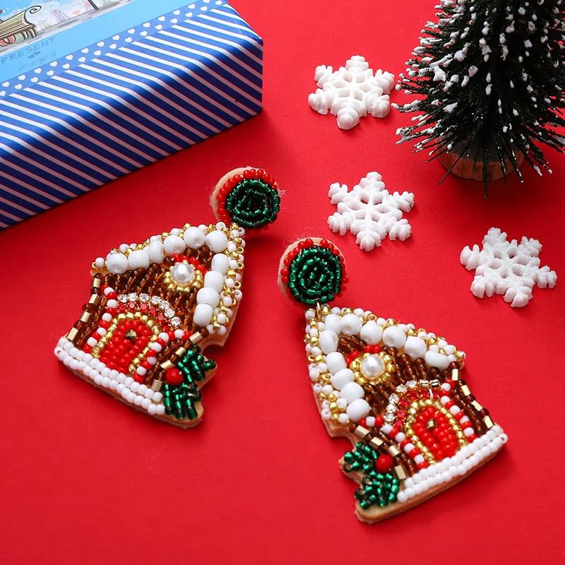 New Cute Christmas House Beaded Earrings For Women Girls Gingerbread House Holiday Party Gifts Earrings Jewelry Accessories