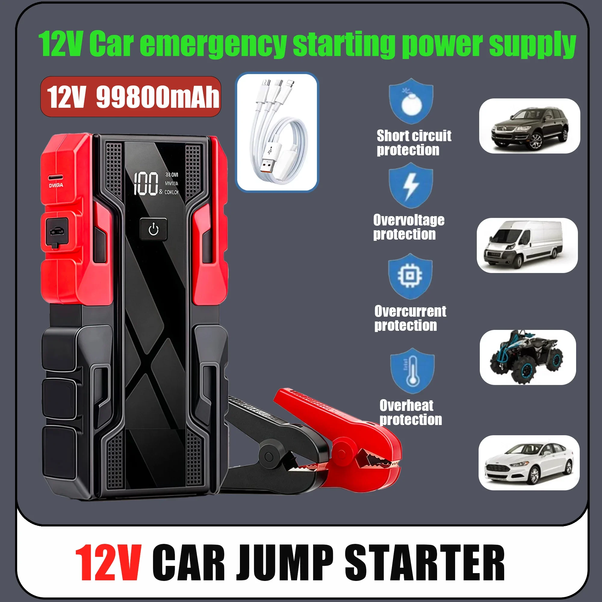 

NEW 99800mAh 12V Emergency starting power supply for cars Power bank Emergency special battery for strong starting