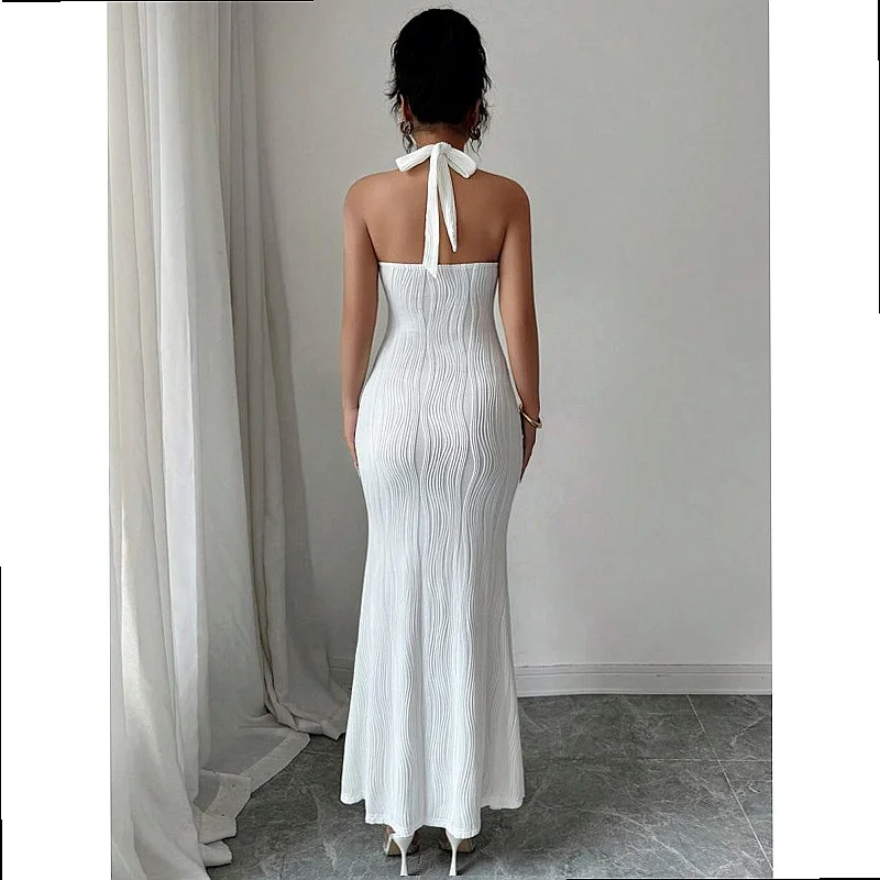 Elegant Solid Color Tie Waist Bodycon Long Fishtail Dress Summer Spring Slim Fit Midi Dresses Jumpsuit Playsuit