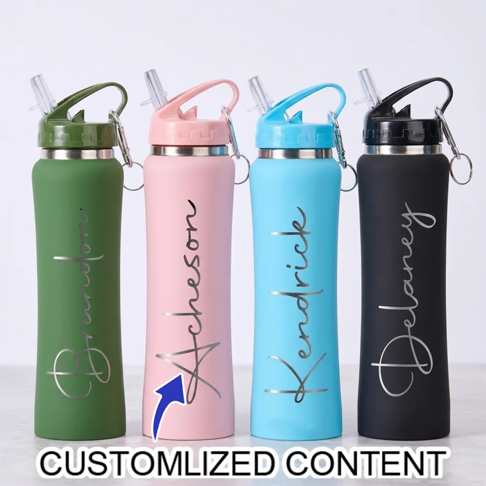 Custom Name Large Stainless Steel Insulated Water Bottle, Leakproof Screw Lid with Carabiner, Gift for Hikers Campers Sports.