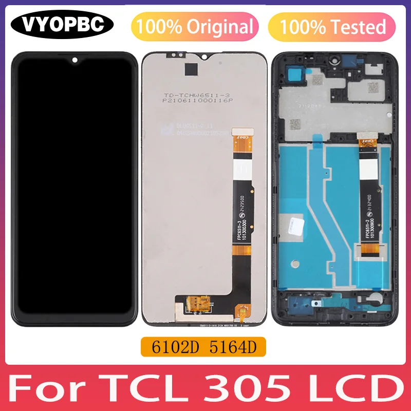 Original LCD Display With Frame For TCL 305 Panel Digitizer Assembly Repair Replacement Parts 6102D 5164D Touch Screen