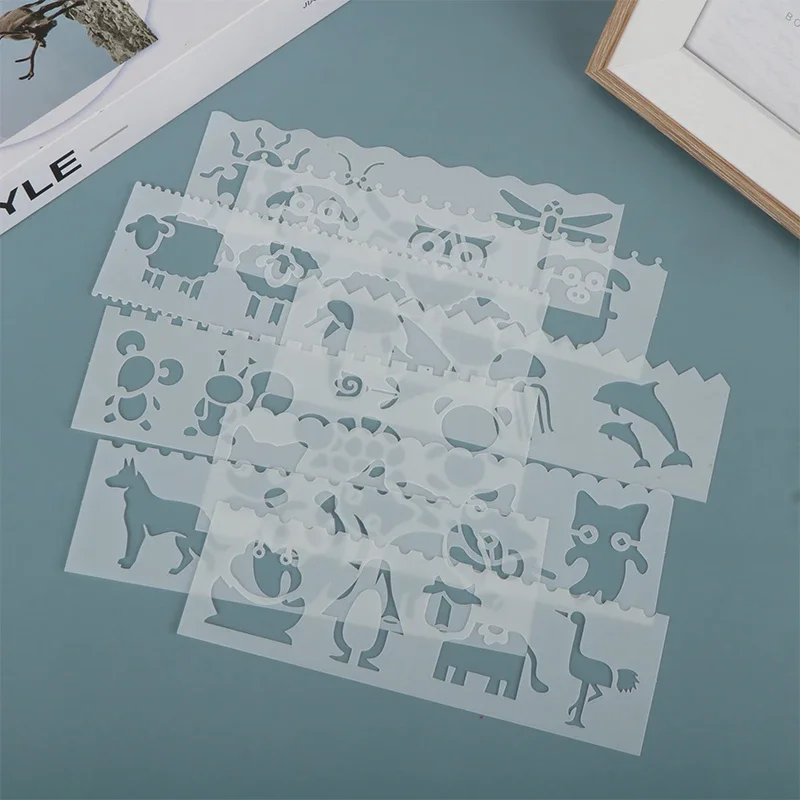 Pochoir de superposition creuse en forme d'animal ondulé, 8 pièces/ensemble, bricolage artisanal pour peinture murale, Scrapbooking, estampage d'album décoratif