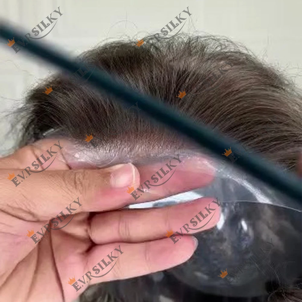 

80 Плотность 0,02 Ультратонкая кожа Парик Реалистичные мужские парики Супер натуральные волосы Человеческие волосы Необнаружимые мужские капиллярные протезы