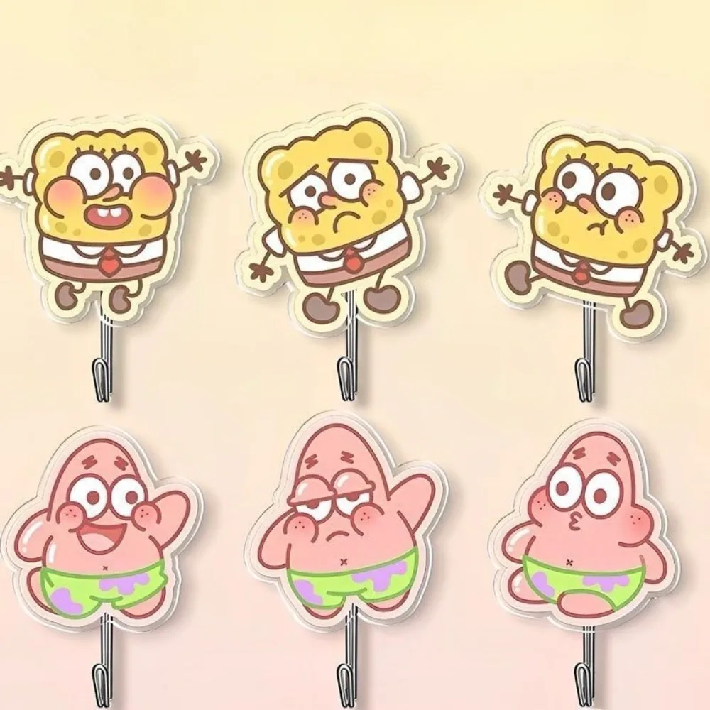 SpongeBob & Patrick Cute Cartoon Adhesive Hooks (No-Drill) for Kitchen & Bathroom - Great Gift Idea