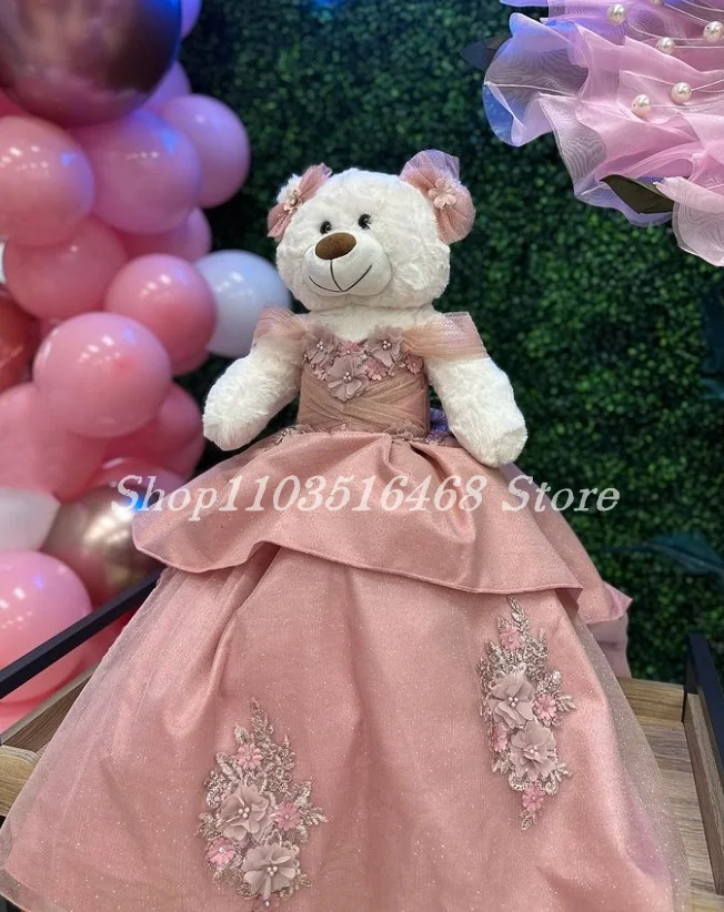 Personalised Quinceanera Teddy Bear Dress Pink Glitter Ruffle Delicate Sequin Applique Special Links