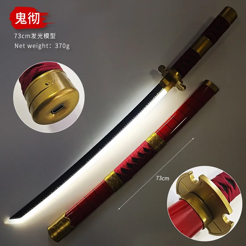 73cm One Piece Zoro Katana Light Sword Cosplay Samurai Charge Glow Nichiren Knife Toy Bamboo Model Wado Ichimonji Kitetsu Gifts