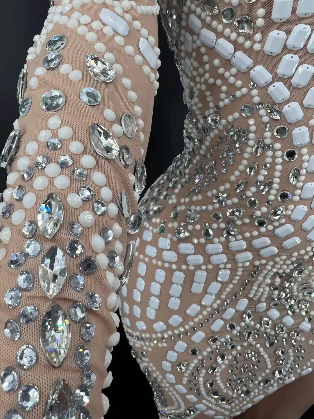 Robe de célébration d'anniversaire pour femmes, strass scintillants, tenue en maille, tenue de Bar, danseuse, Drag Queen