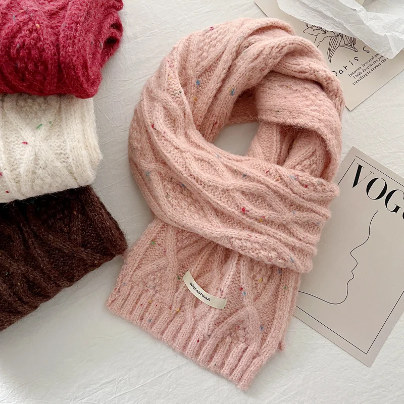 

Осень-зима, корейская версия, новый красочный однотонный вязаный шарф, женский нежный универсальный теплый шарф для шеи, практичный Gi