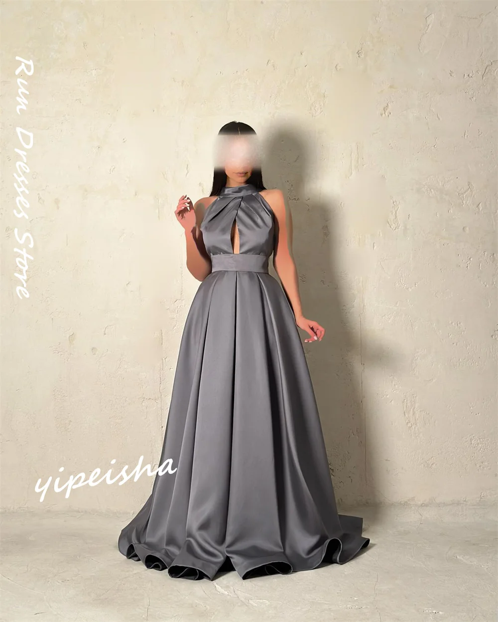 Yipeisha personalizado para graduación, vestidos de quinceañera acampanados con cuello Halter a juego, vestido drapeado largo de Año Nuevo para mujer, vestido azul