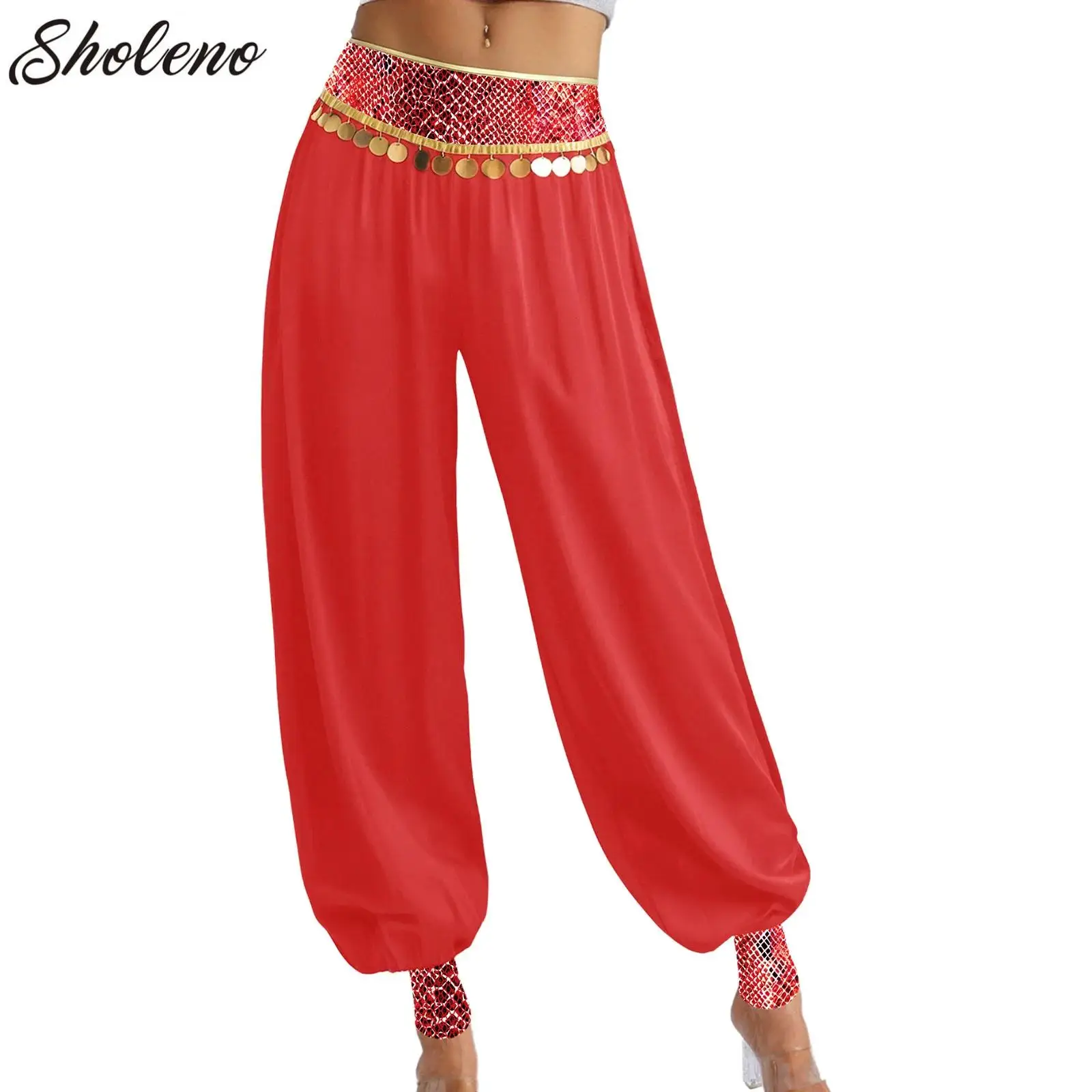 

Womens Indian Belly Dance Bloomers Arabian Princess Cosplay Costumes Chiffon Snakeskin Print Spliced Waistband Harem Pants