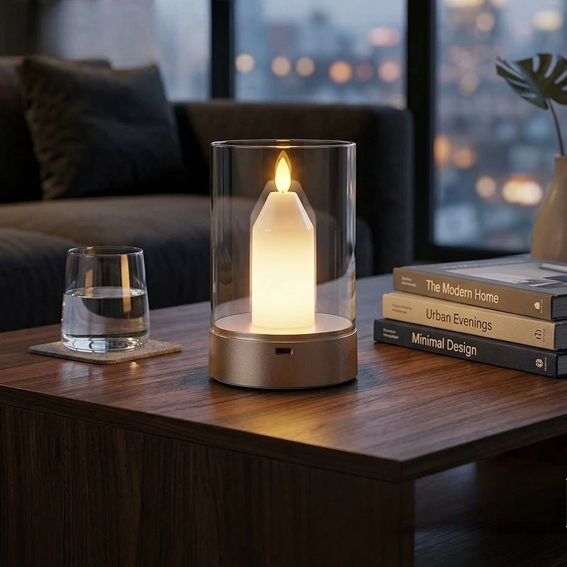 Aluminum Rechargeable Candle Night Light Motion Sensor Dimmable Portable Bedside Atmosphere Lamp For Bedroom Gift Decor Lighting